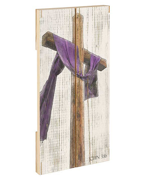 Cross draped in purple