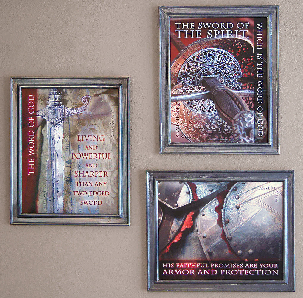 Set of (3) framed, 11x14, Sharper Than/Sword of the Spirit/Armor and Protection